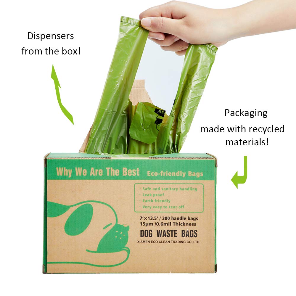 ECO-CLEAN Dog Poop Bags, 300-Count Dog Waste Bags with Easy-Tie Handles, Guaranteed Leak-Proof, Earth-Friendly, Unscented Oxo-bi