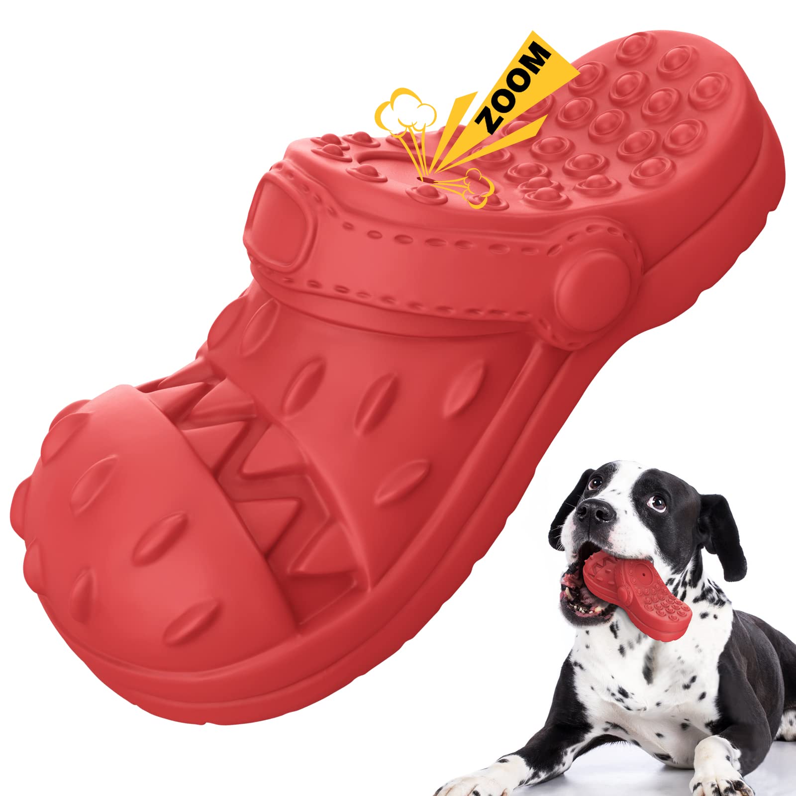 Izetianzhe Indestructible Squeaky Dog Toys For Aggressive Chewers - Tough Heavy Duty Dog Toys (Slipper-Red)