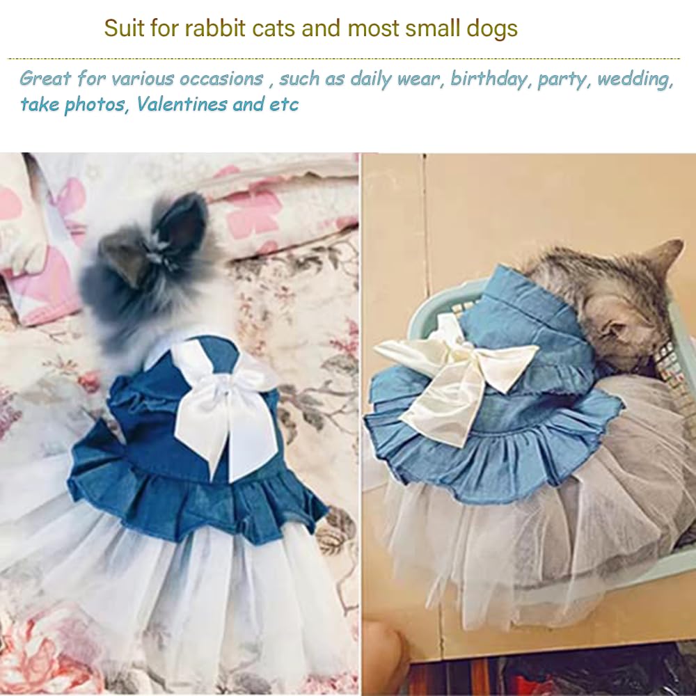 Aniac Blue Denim Dog Dresses For Small Dog Girl Spring Summer Puppy Clothes Fancy Dress For Dogs Cat White Lace Pet Tutu Outfit
