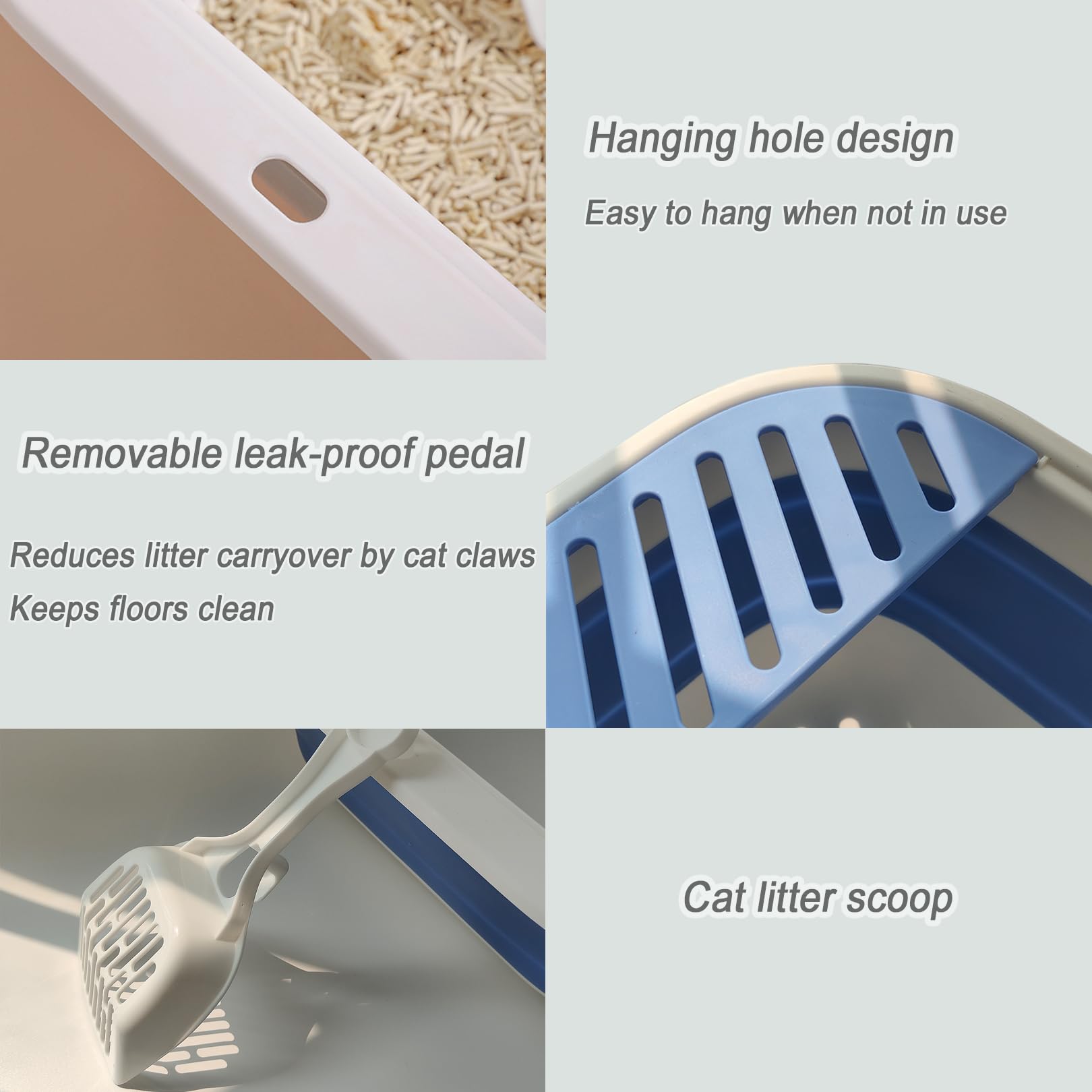 Chuyouan Senior Cat Litter Boxes, Collapsible Open Low Entry Cat Litter Pan With Scoop Travel Cat Potty Pan Foldable Pet Toilet