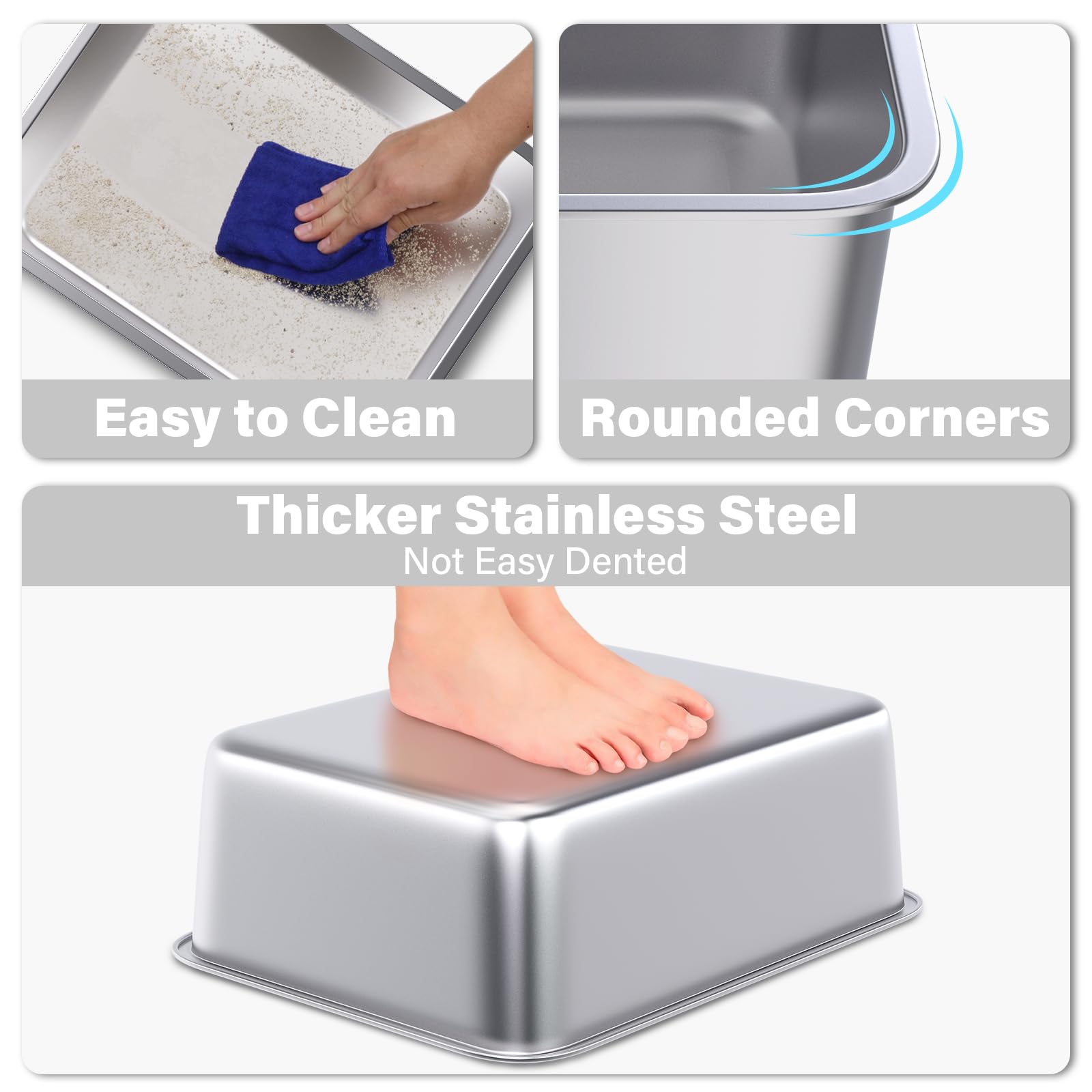 Holintan Stainless Steel Litter Box 2 Pack, 20''X14''X6''(Height) Large Metal Litter Box, Easy To Clean, Non Stick No Smell Cat