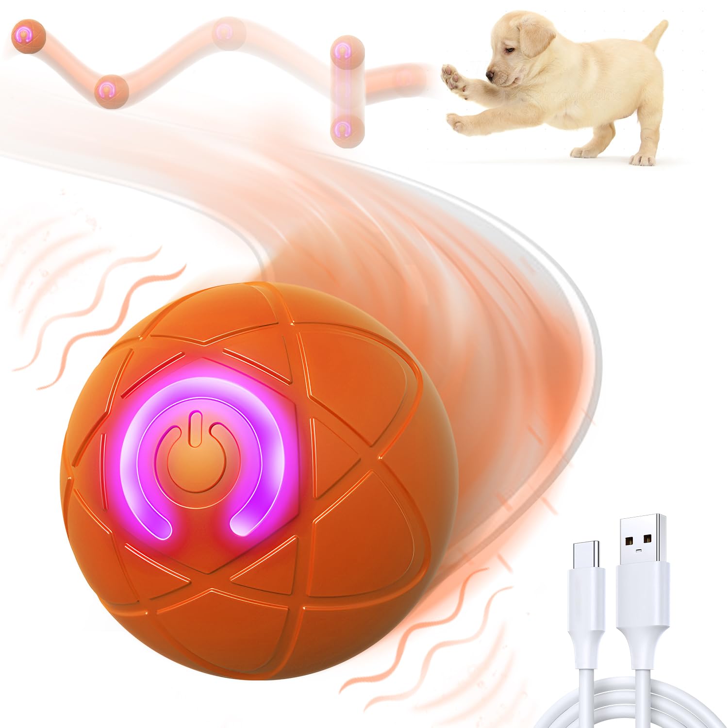 WLLEADG Shaky Ball Toy - Interactive, Vibrating Ball for Small, Medium & Large Dogs - USB Rechargeable (Orange)