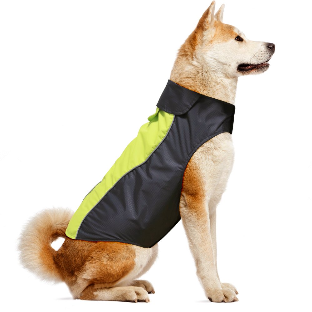 Vizpet Dog Raincoat Waterproof Coats,Dog Jacket High Visibility Warm Vest Dog Clothes For Small Medium Large Dogs(Green-L)