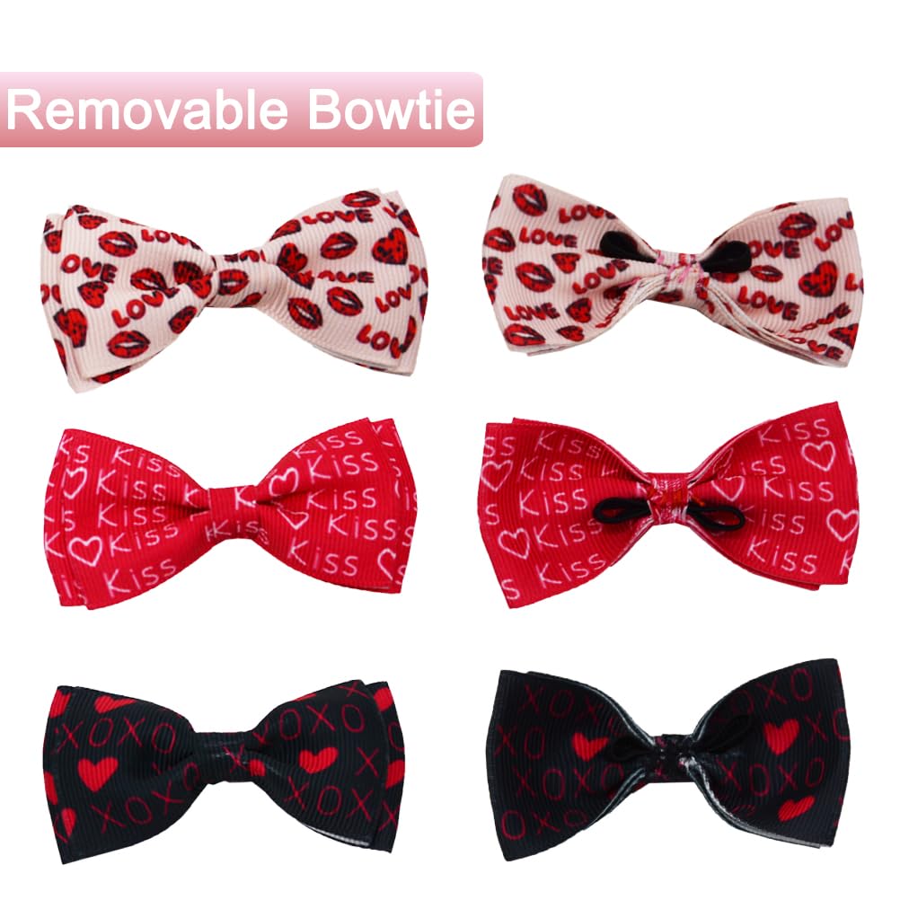 3Pcs Valentines Day Cat Collar With Bow Tie And Bell Heart Love Red Lips Kiss Xoxo Pattern For Small Medium Large Kitten Black P