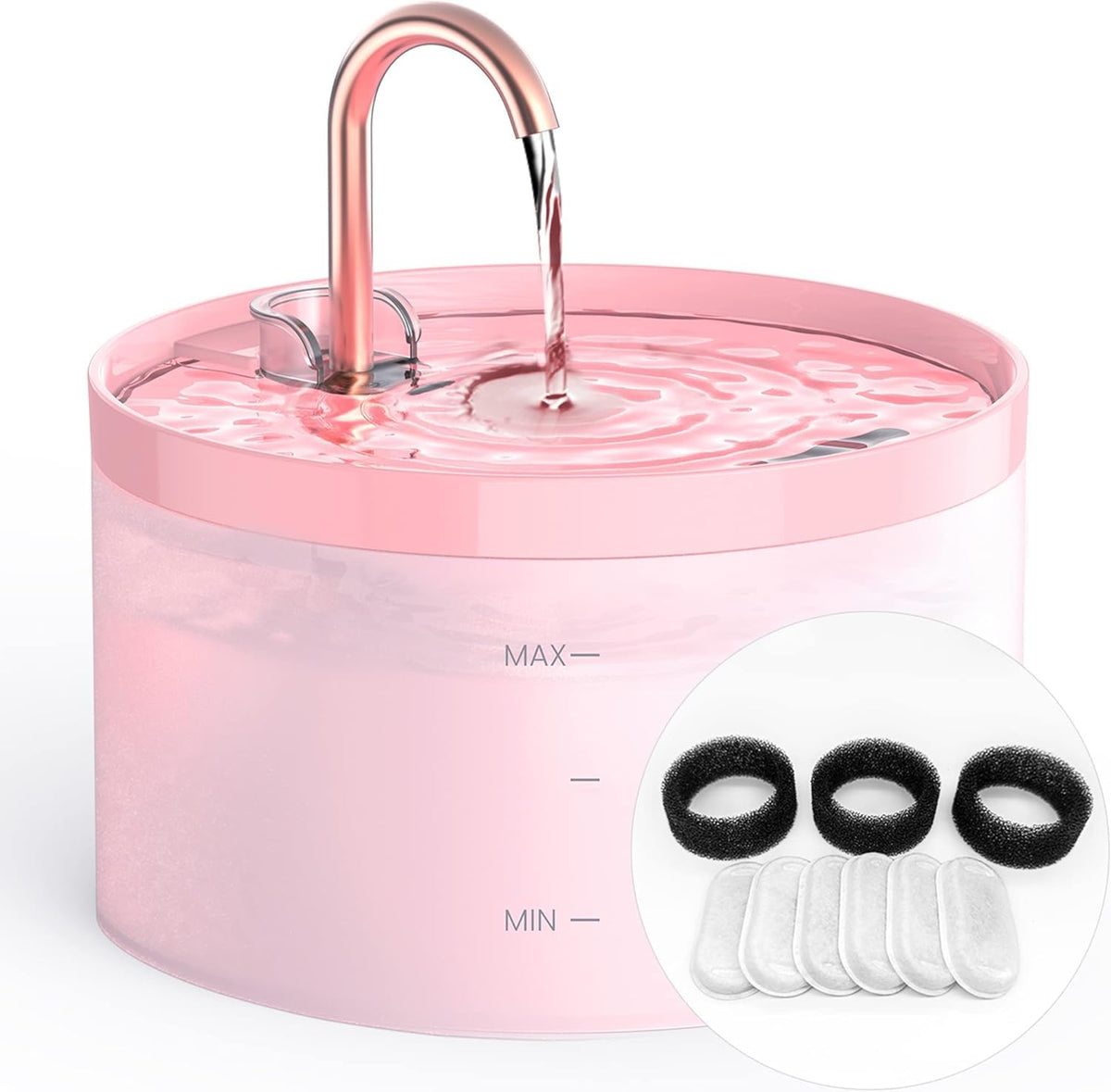 Cat Water Fountain For Cats Indoor: 67Oz/2L Giotohun Cat Fountain - Silent Pet Water Fountain For Drinking - Pink Cat Drinking F