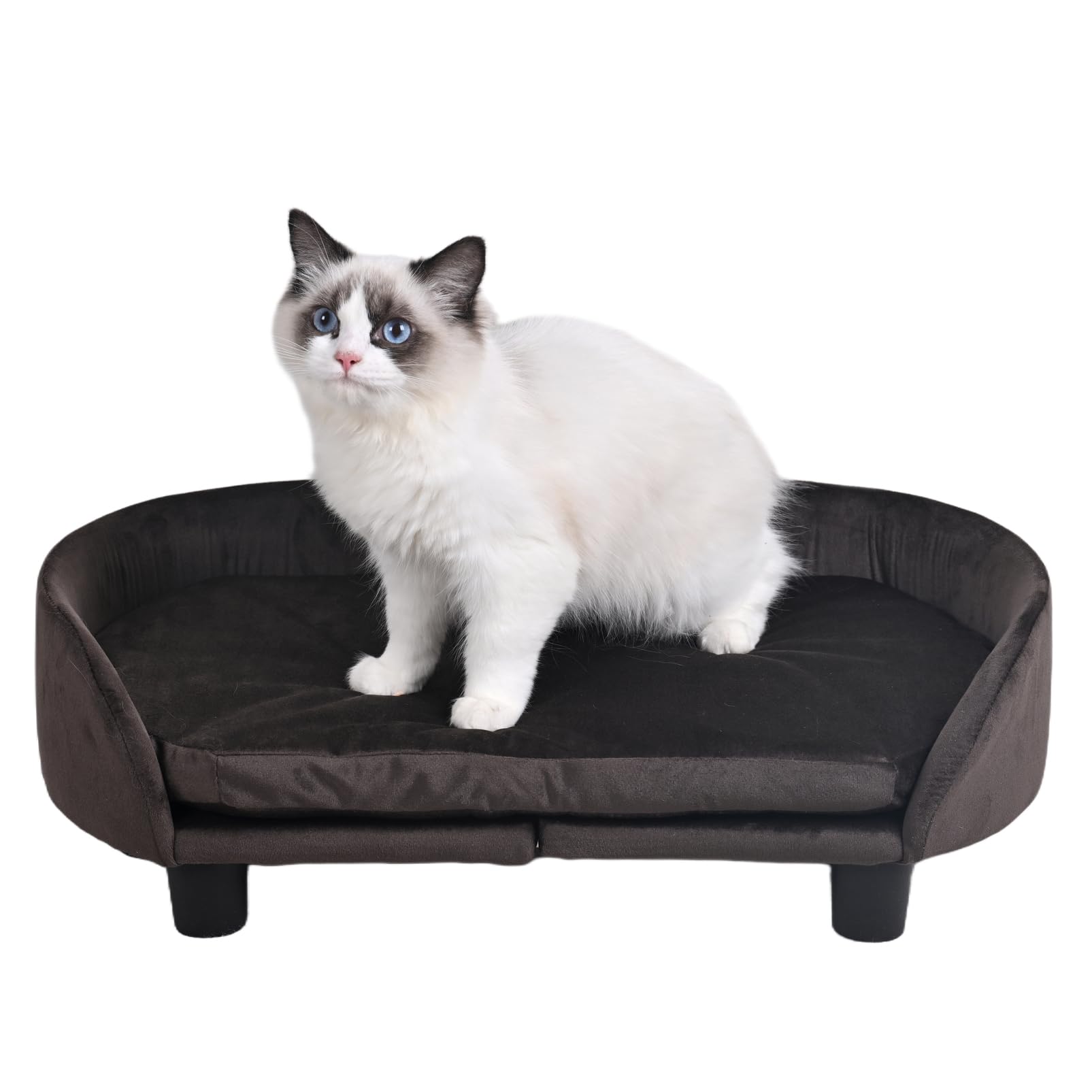 Cat Sofa Bed, Velvet Pet Couch Chair With Removeable & Washable Cushion For Small Dogs Cats (Brown)