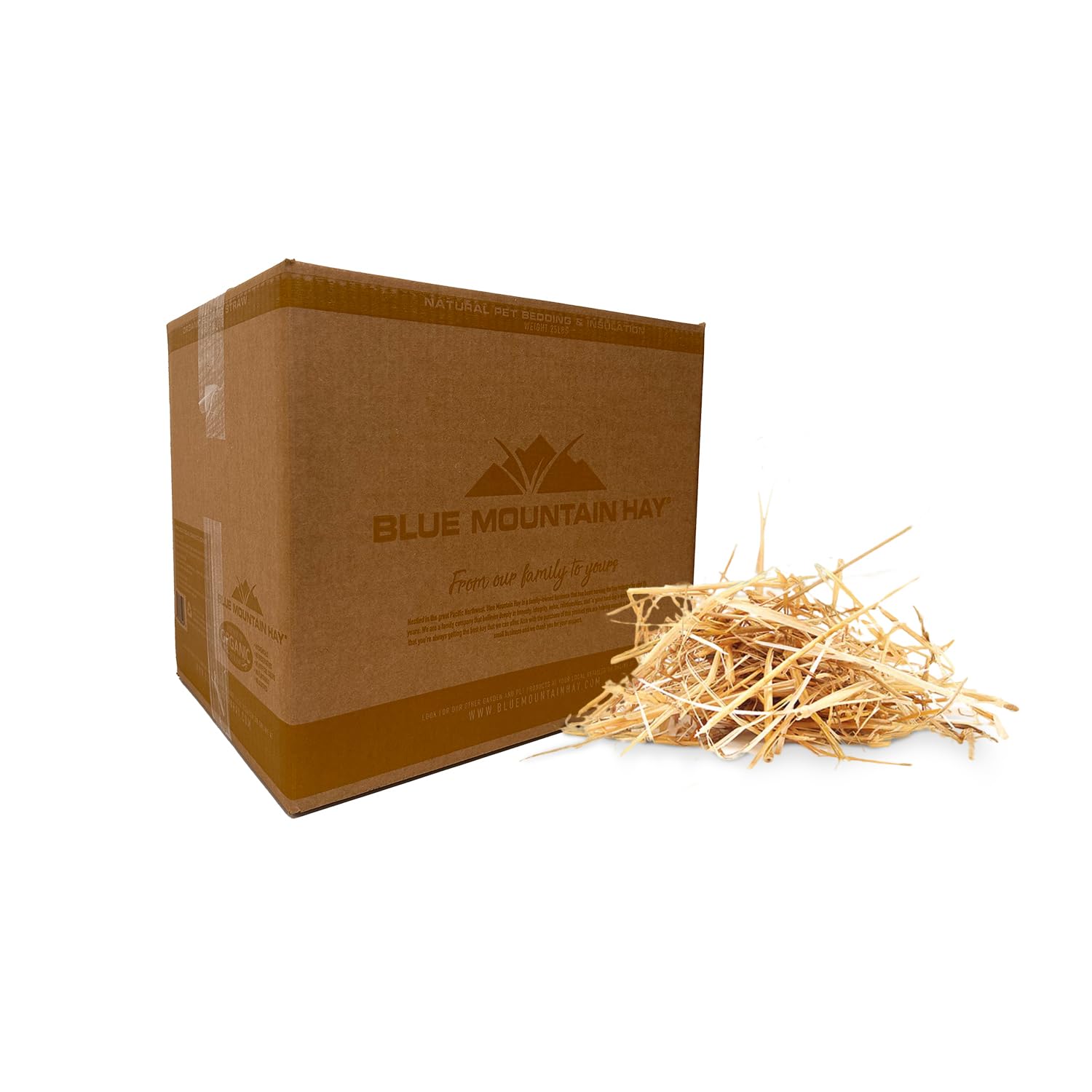 Blue Mountain Hay Organic Bedding Straw (25 lb) for Guinea Pigs, Chinchillas, Rabbits, Hamsters, Chickens, Stray and Feral Cats,