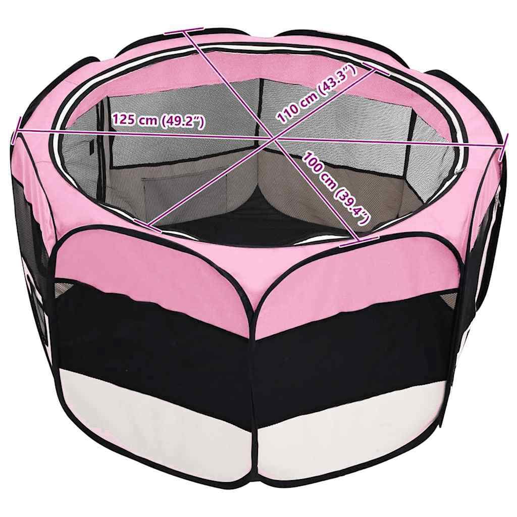 vidaXL Foldable Dog Playpen - Lightweight Pet Play Area with Carrying Bag - 49.2x49.2x24 - Pink and Cream