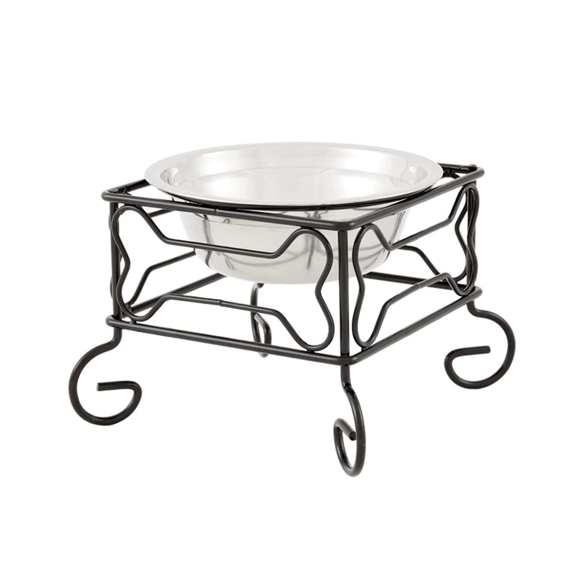 YML Elevated Stainless Steel Dog & Cat Bowl with Black Wrought Iron Stand, 5-Inch (2.5 Cups)