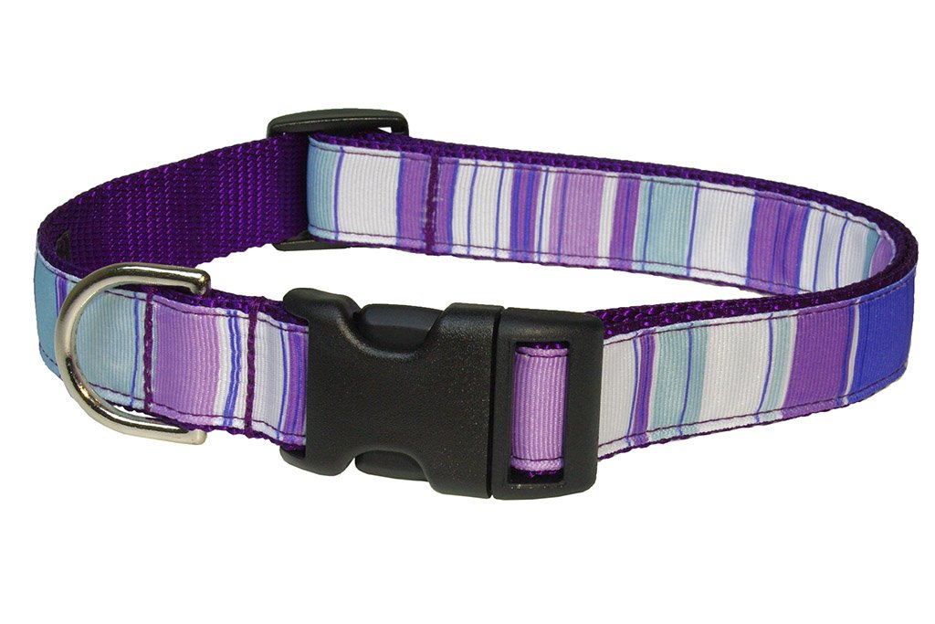 Small Purple/Multi Stripe Dog Collar: 5/8 Wide, Adjusts 10-14 - Made in USA.