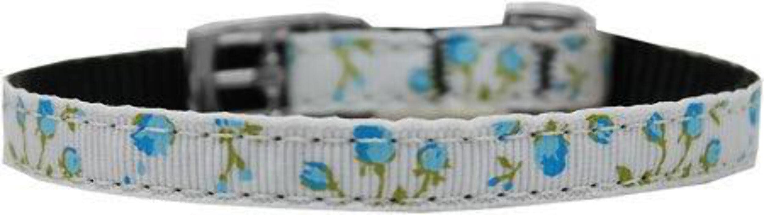 Mirage Pet Products Roses 3/8&quot; Nylon Dog Collar with Classic Buckle, Size 12, Blue