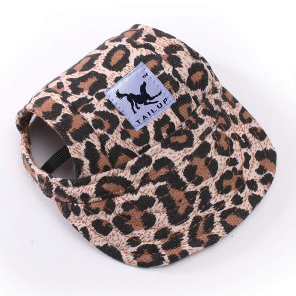 Leconpet Baseball Caps Hats With Neck Strap Adjustable Comfortable Ear Holes For Small Medium And Large Dogs In Outdoor Sun Protection (L, Leopard)