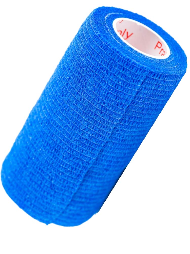 4 Inch Vet Wrap Tape Bulk (Blue) (Pack Of 12) Self Adhesive Adherent Adhering Flex Bandage Grip Roll For Dog Cat Pet Horse