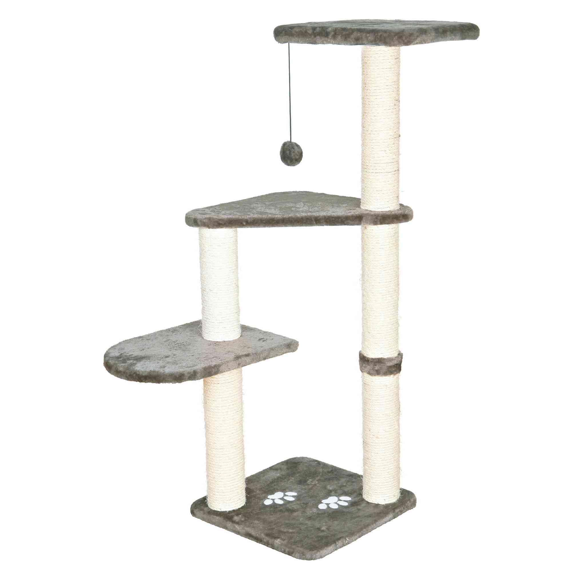 Trixie Altea Cat Tree, Tall Scratching Posts, 3 Elevated Platforms, Dangling Cat Toy, Cat Playground, Platinum Gray