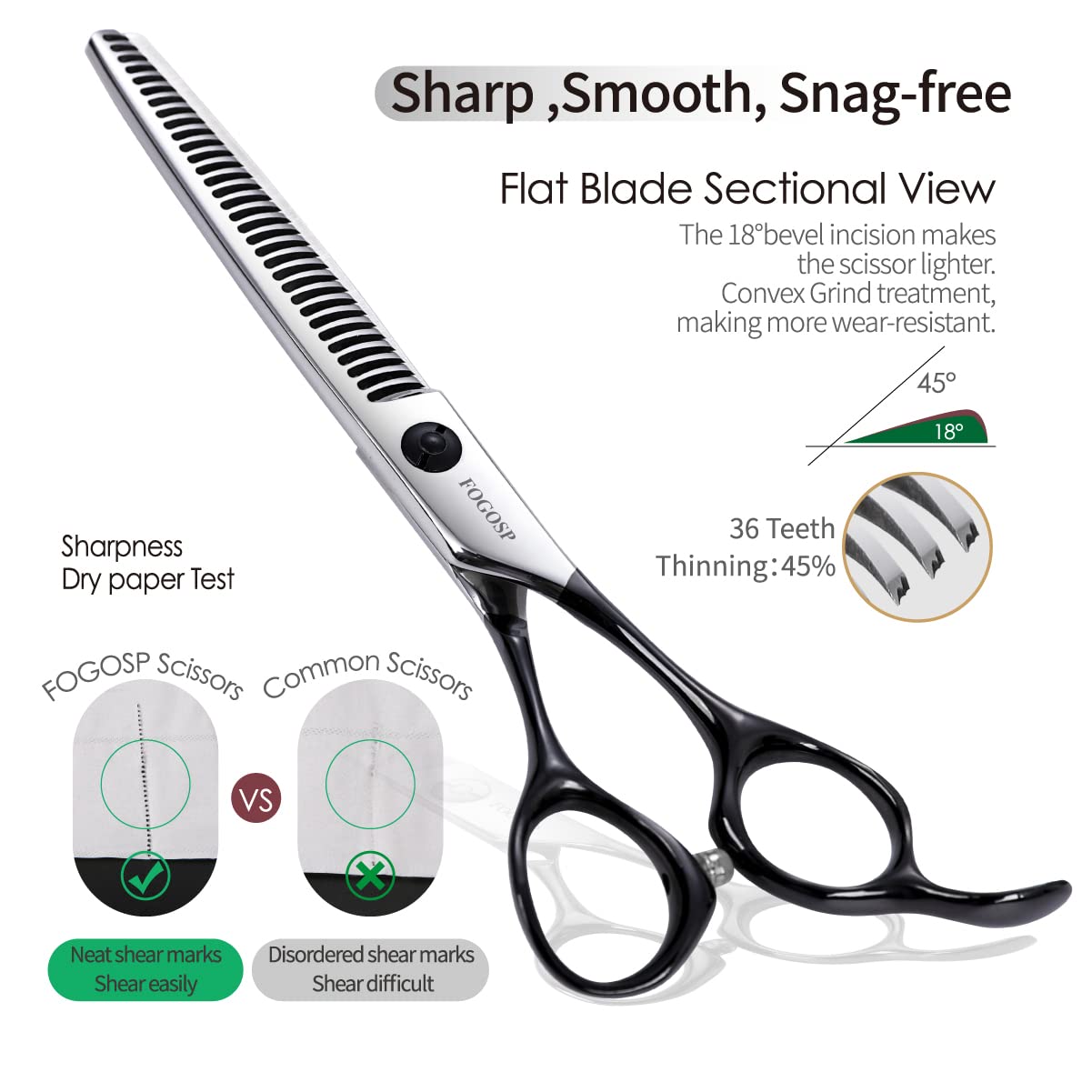 Fogosp Dog Thinning Shears For Grooming 36 Teeth 6.5'' Dog Blending Shears For Grooming Small Medium Dogs Professional Pet Thinn