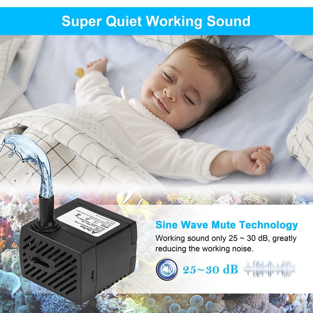 Datoo 95Gph 5W Small Submersible Water Pump Mini Fountain Pump Ultra Quiet For Aquarium Fish Tank Pond Statuary Hydroponics