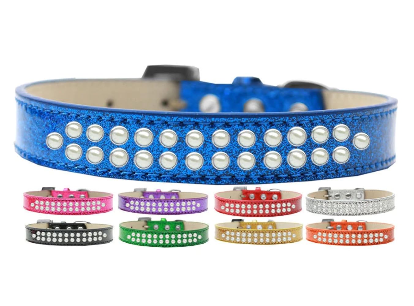 Dog, Puppy & Pet Ice Cream Collar, &quot;Two Row Pearl Rimsets&quot; Red 16