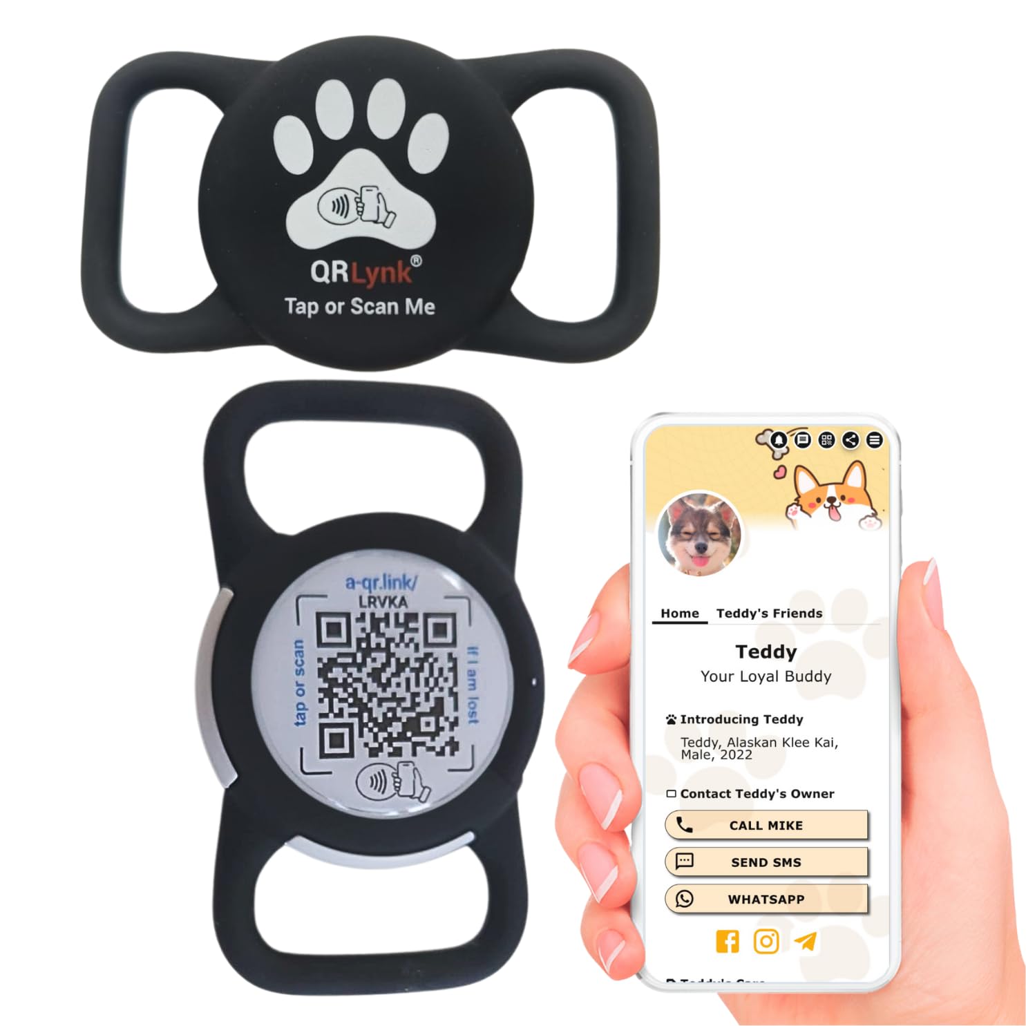 Smart Nfc Pet Id - Qr Code Airtag Holder - Silent Tag Collar - Waterproof, Lightweight Ideal For Dogs & Cats - Instant Access To