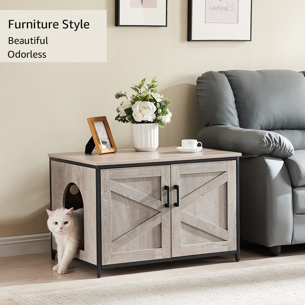 Unipaws Cat Litter Box Enclosure With Top Opening, Suitable For Large Cat, High Jumbo Litter Box, Automatic Litter Box Hidden, Cat House, Privacy Cat Washroom Bench (Weathered Grey)