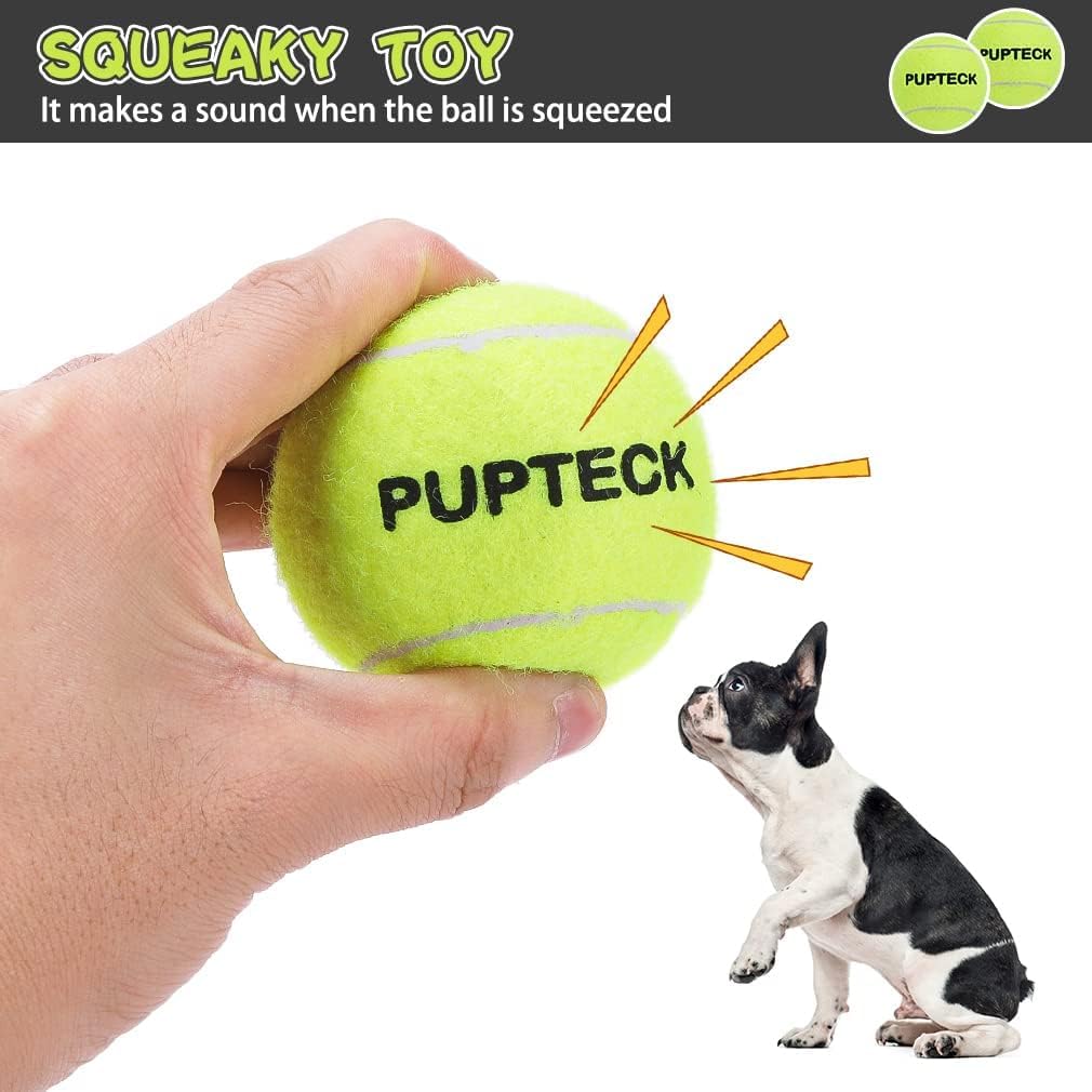 Pupteck Squeaky Tennis Balls For Dogs, 2.5' Training Bouncy Ball Toys 12 Packs For Dogs Playing, Exercise And Fetch