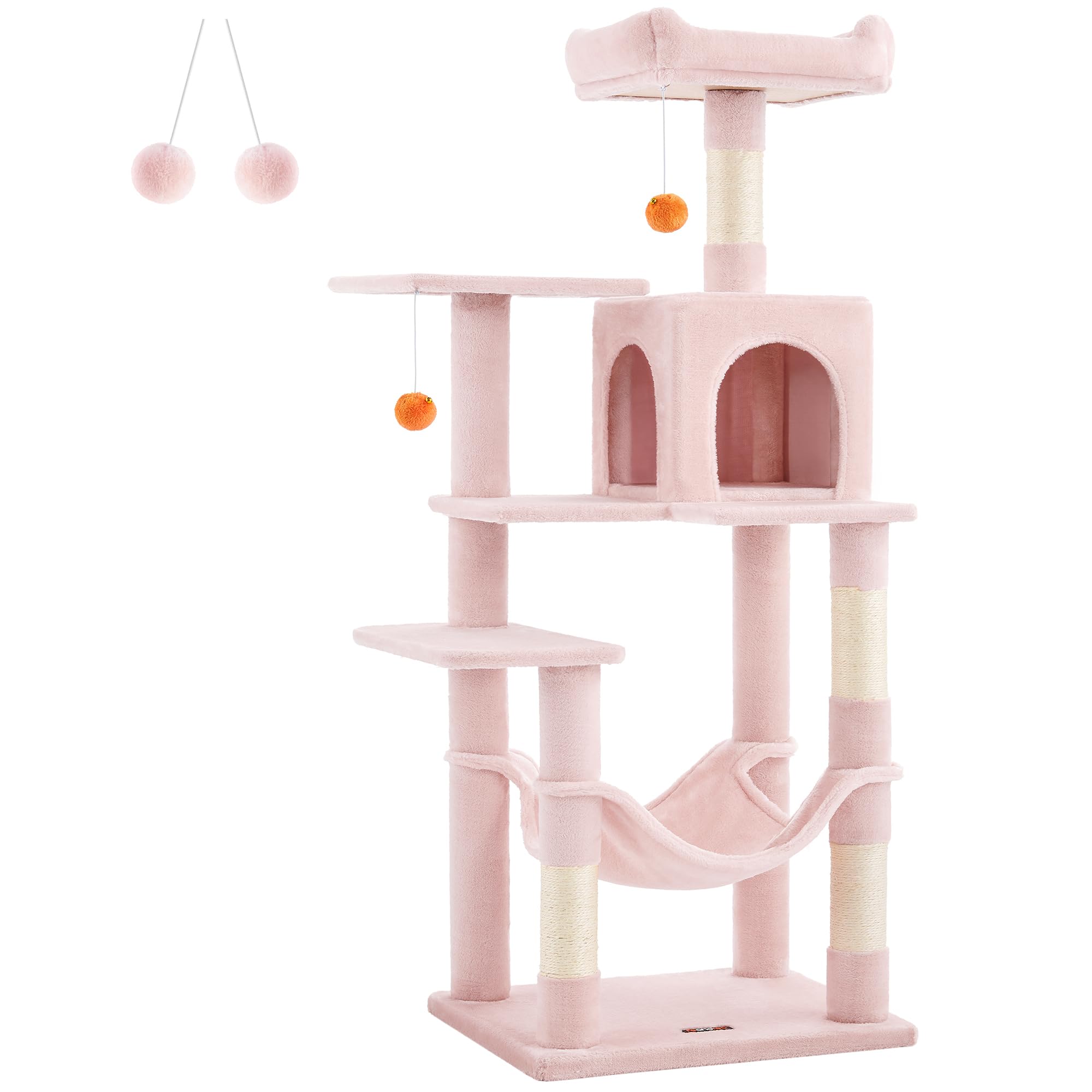 Feandrea Cat Tree, 56.3-Inch Cat Tower For Indoor Cats, Multi-Level Cat Condo With 4 Scratching Posts, 2 Perches, Hammock, Cave, Jelly Pink Upct161P01