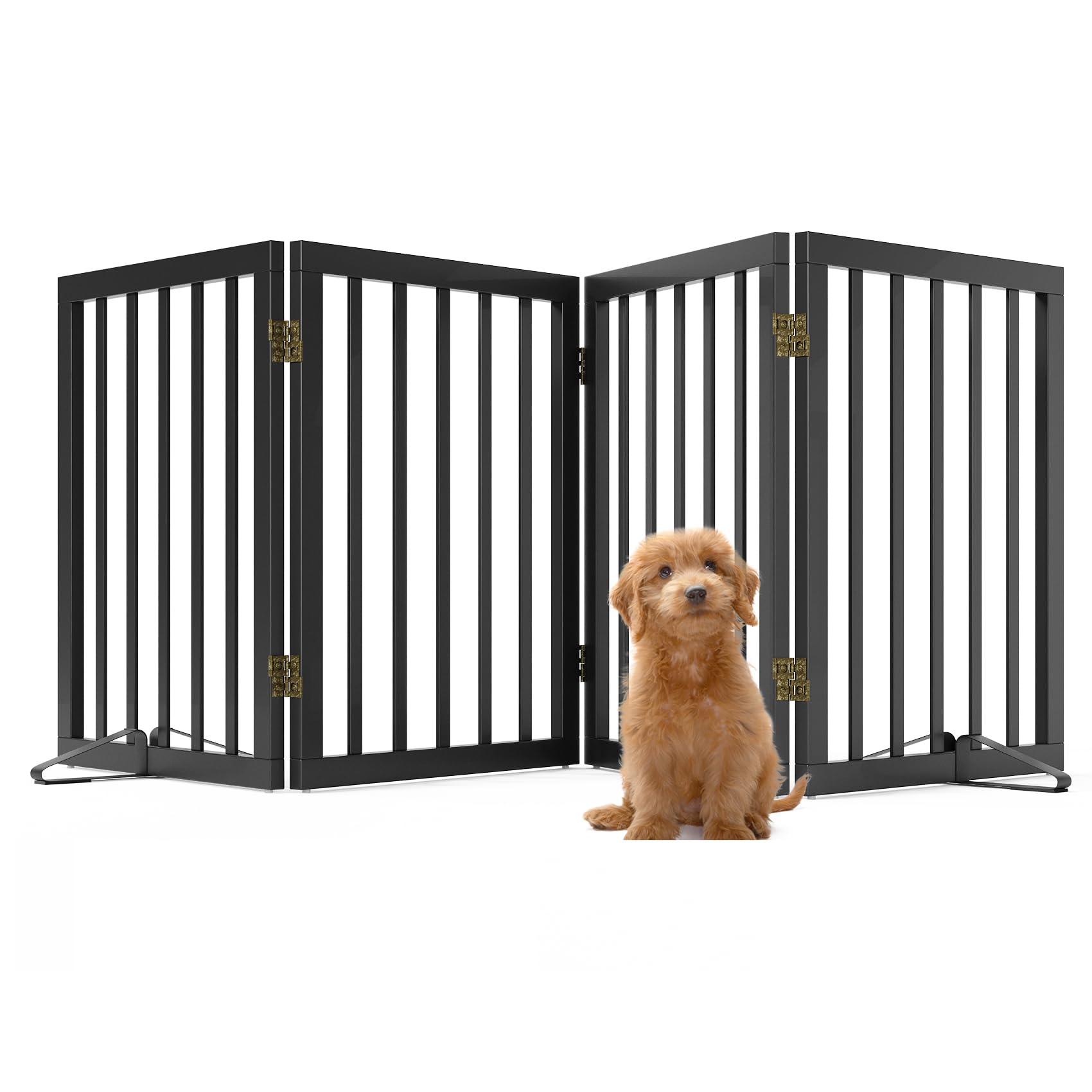 Mino Kesper Black 37-74 Dog Gate Foldable Dog Gates for Doorways Stairs House Freestanding Pet Gate Puppy Barries 24 inches Tall