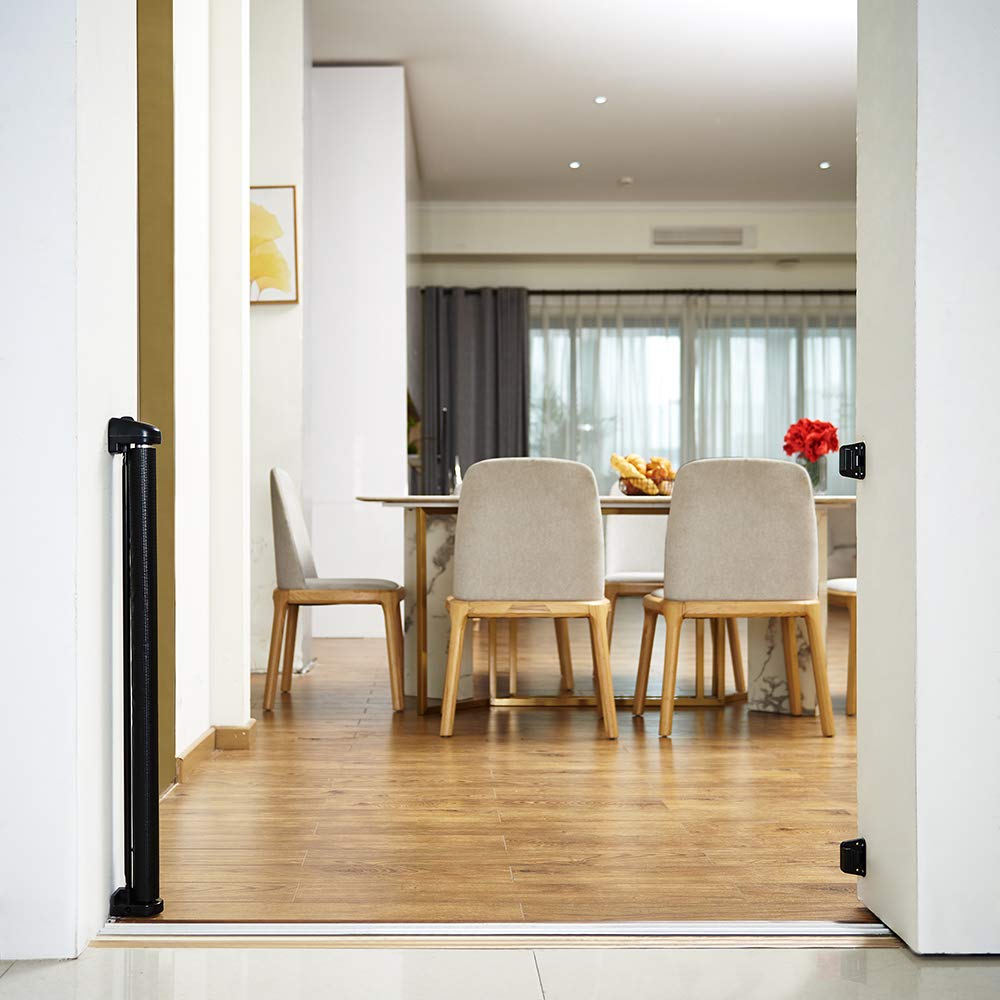 Easybaby Retractable Baby Gate, 33' Tall, Extends Up To 55'' Wide, Black/Child Safety Baby Gates, Pet Retractable Gates For Stairs, Doorways, Hallways, Indoor And Outdoor