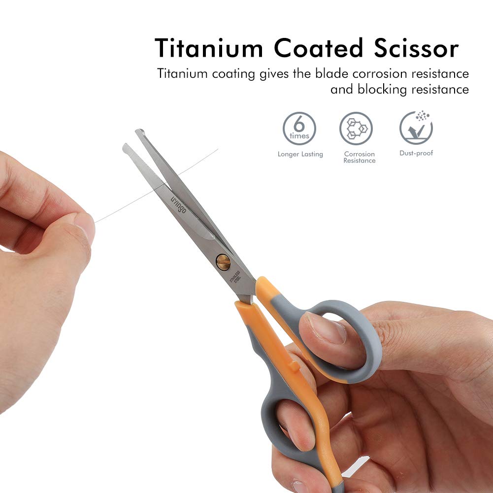 Livingo Professional Pet Grooming Scissors For Cats & Dogs, Titanium Coated Safe Rounded Tip And Micro Serrated Trimming Shears For Animal Face, Nose, Ear And Paw Hair, 2 Pack 6.5 Inch
