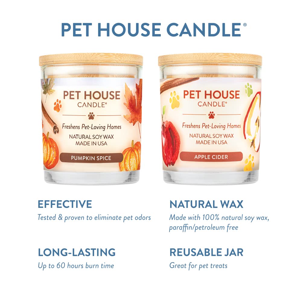 One Fur All Pet House Pumpkin Spice and Apple Cider Candles 2 Pack - Plant-Based/Soy Candle - Clean Burning Scented Candles, Lon