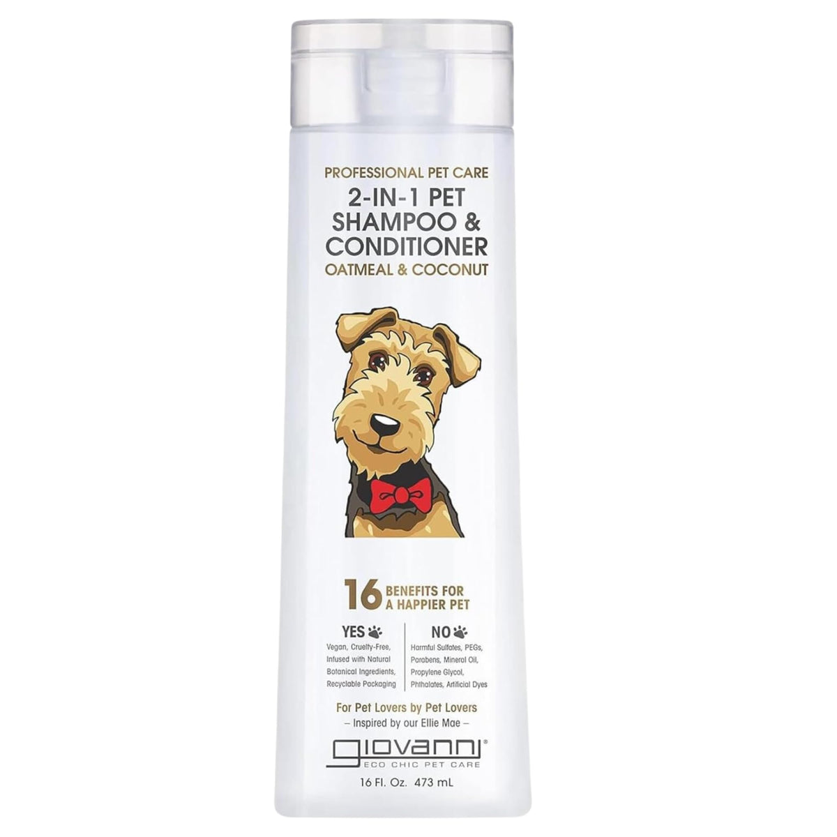 GIOVANNI Professional 2-in-1 Pet Shampoo & Conditioner - for Dogs & Cats, Oatmeal & Coconut, Helps Neutralize Odors, Deeply Cleanses, Silkens, Controls Static - 16 oz