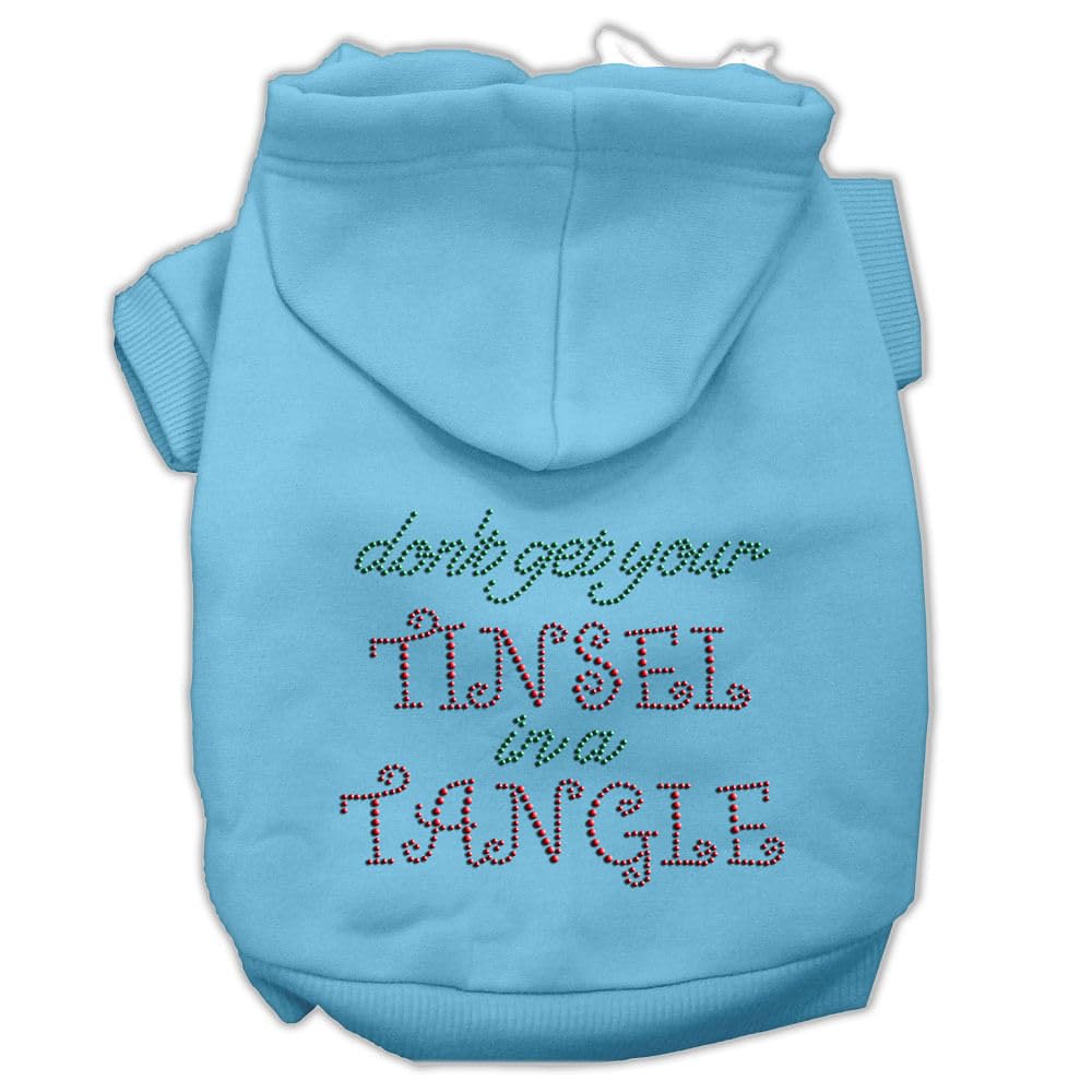 Christmas Pet, Dog & Cat Hoodie Rhinestone, 'Don'T Get Your Tinsel In A Tangle' Baby Blue Xs (0-3 Lbs.)