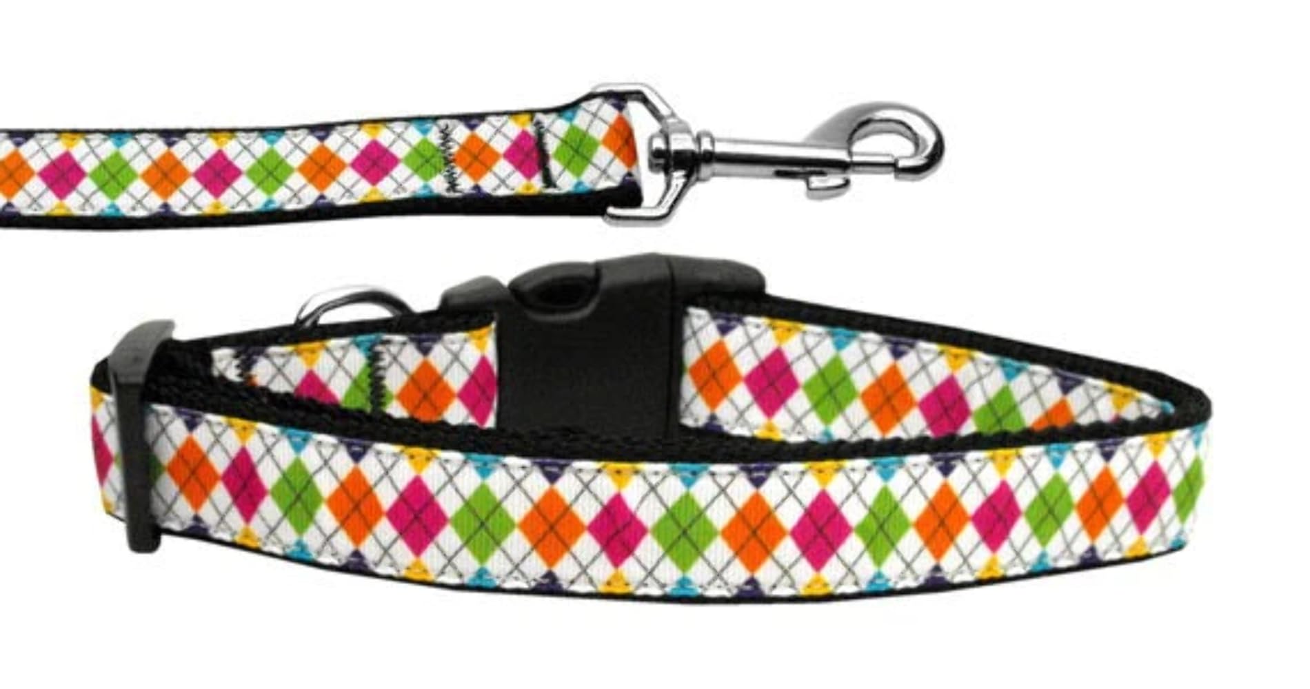 Pet Dog & Cat Nylon Collar or Leash, &quot;Colorful Argyle&quot; MD Collar
