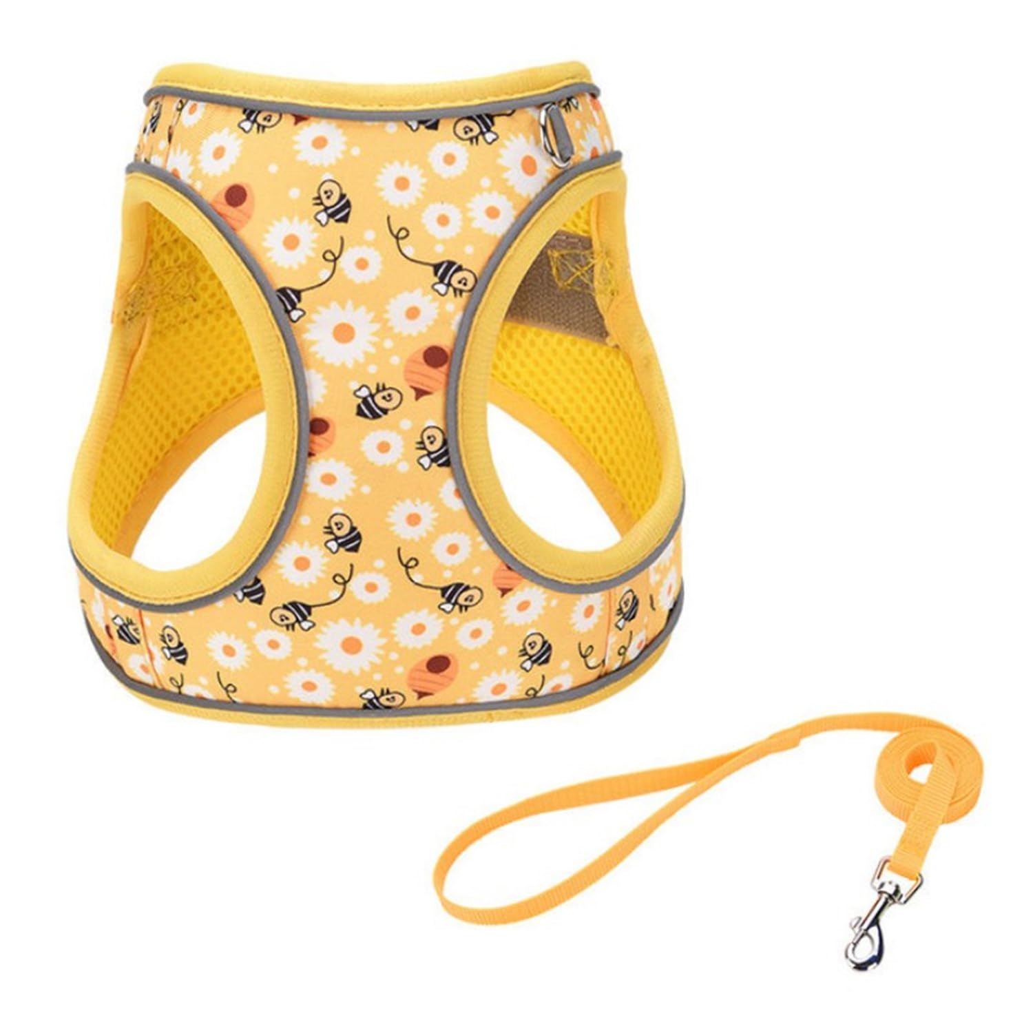 KocaPlye Step in Dog Harness No Pull Honeybee Adjustable Soft Mesh Padded Reflective Pet Vest Harness and Leash Set for Small Me
