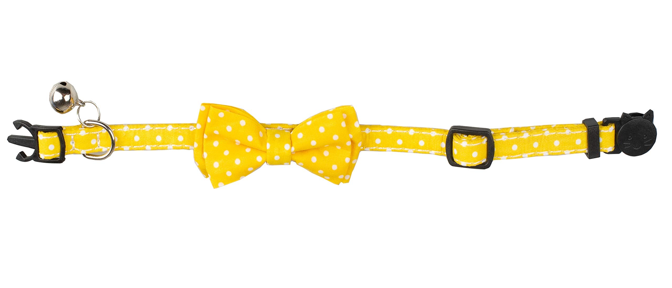 Gyapet Cat Collar Yellow With Bowtie Bell Safety Breakaway Kitten 7-11In Dot Colorful Adjustable Dot-Yellow
