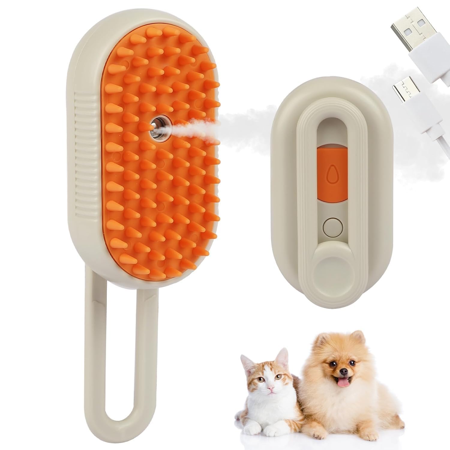 3In1 Pet Grooming Spray Brush For Cats & Dogs | Electric Mist Hair Removal & Massage Comb | Soft Silicone Bristles For Sheddin
