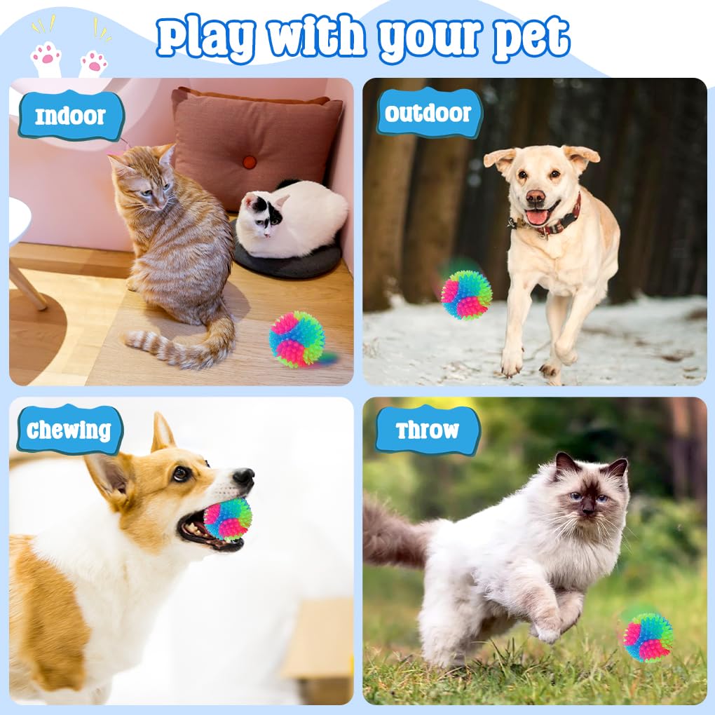 Fineinno 2Pcs 2Inch Squeaky Balls For Dogs Small Light Up Ball Pet Toys Rubber Bouncy Fetch Ball Glow In The Dark Interactive Led For Puppies Cats