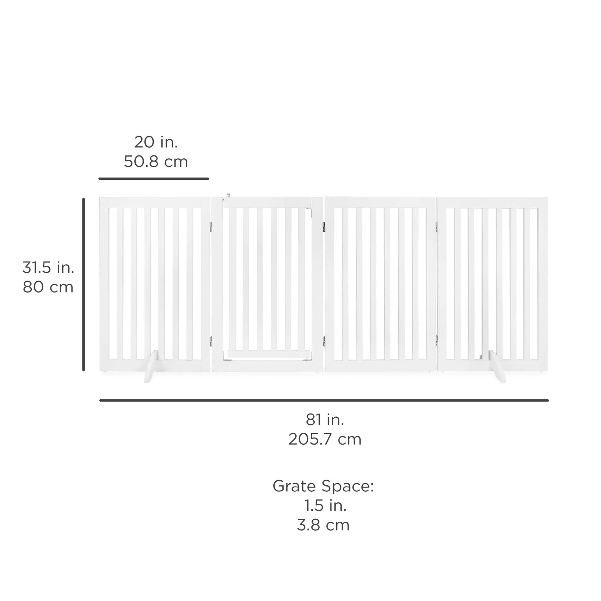 Best Choice Products 31.5In 4-Panel Freestanding Wooden Pet Gate W/Walk Through Door, Adjustable Pen, Support Feet - White