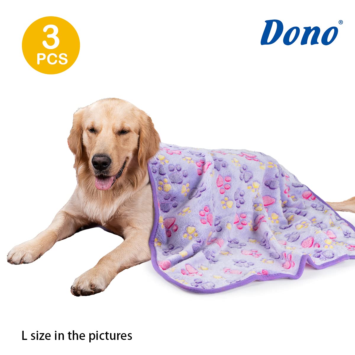 Dono 1 Pack 3 Dog Blankets For Small Dogs, Soft Fluffy Paw Print Pattern Fleece Pet Blanket Warm Sleep Mat, Puppy Kitten Blanket