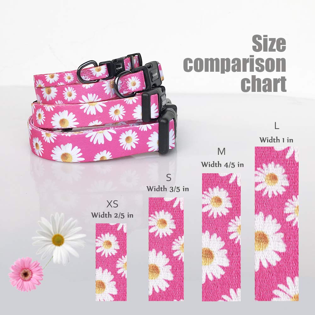 Qqpets Adjustable Soft Dog Collar: Print Flower Pink Multicolor Cute Patterns For Xs Small Medium Large Pet Girl Boy Puppy Walki