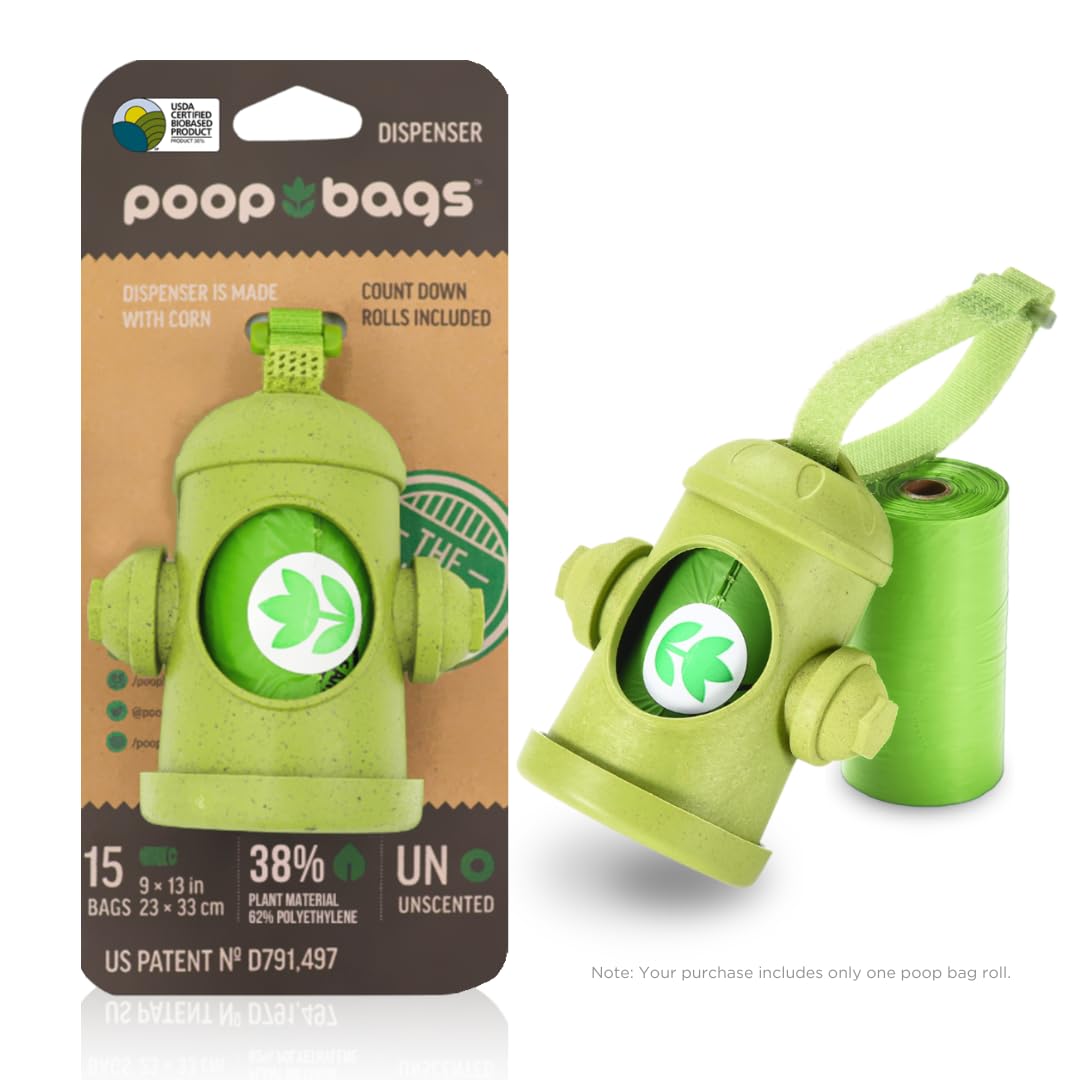 The Original Poop Bags® – Hydrant Dispenser & Dog Poop Bags, 38% Plant-Based, Leak-Proof & Strong, Unscented