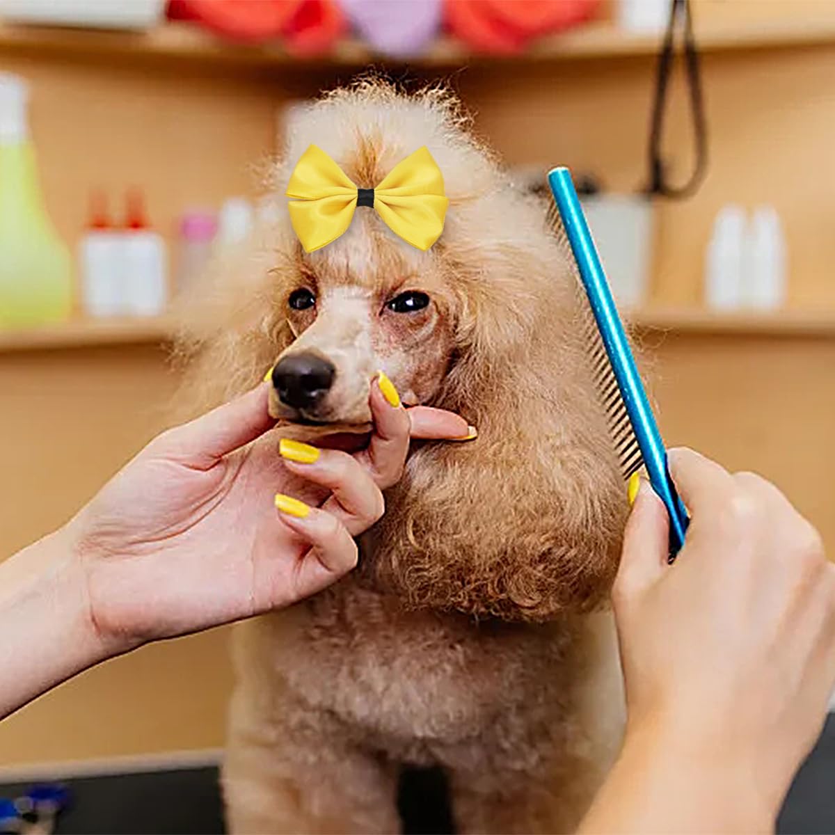 Jpgdn 24Pcs Big Dog Hair Bows For Large Dog Long Hair Solid Color Pink Bule Red Purple Yellow Green Orange Rose Girl Boy Bowknot