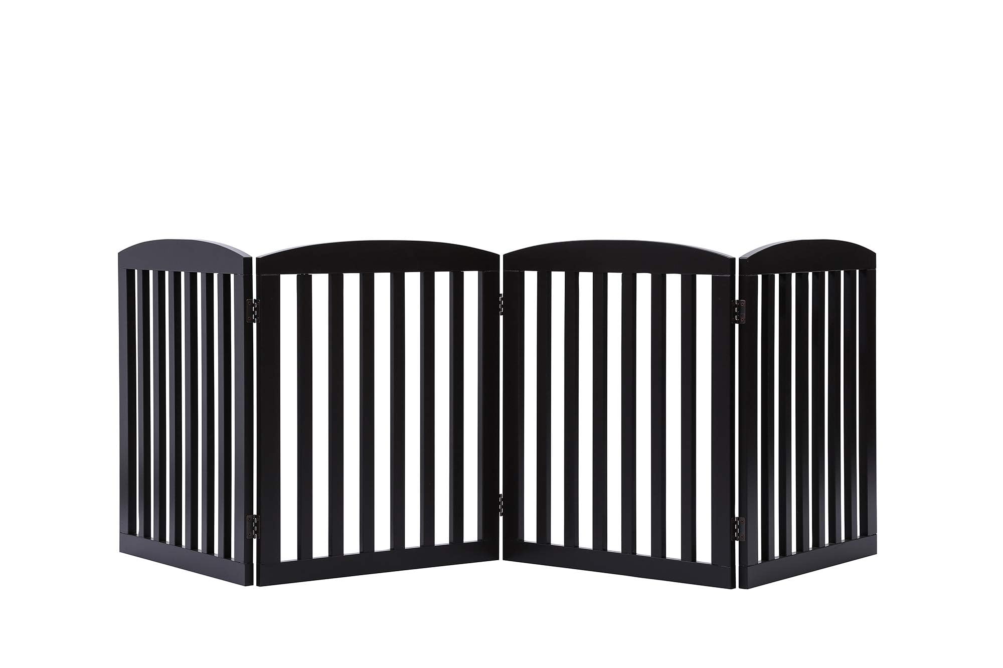 Pawland Wooden Freestanding Foldable Pet Gate For Dogs, 24 Inch 4 Panels Step Over Fence, Dog Gate For The House, Doorway, Stairs, Extra Wide (Espresso, 24' Height-4 Panels)