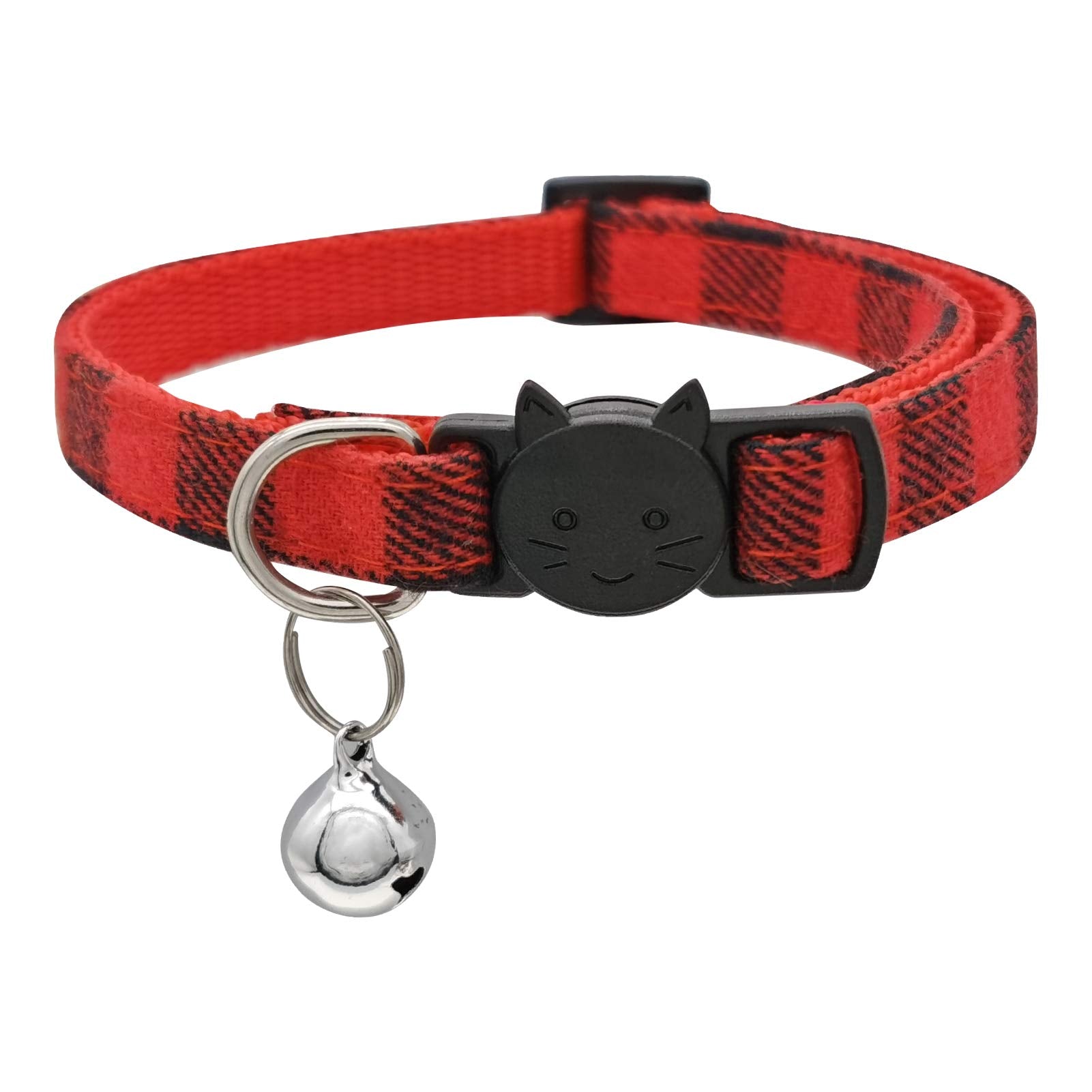 Mjiya Cat Collar With Bell, Breakaway Grid Collar With Plastic Buckle, Light Adjustable, Nylon, Kitty Collars (Red, M)