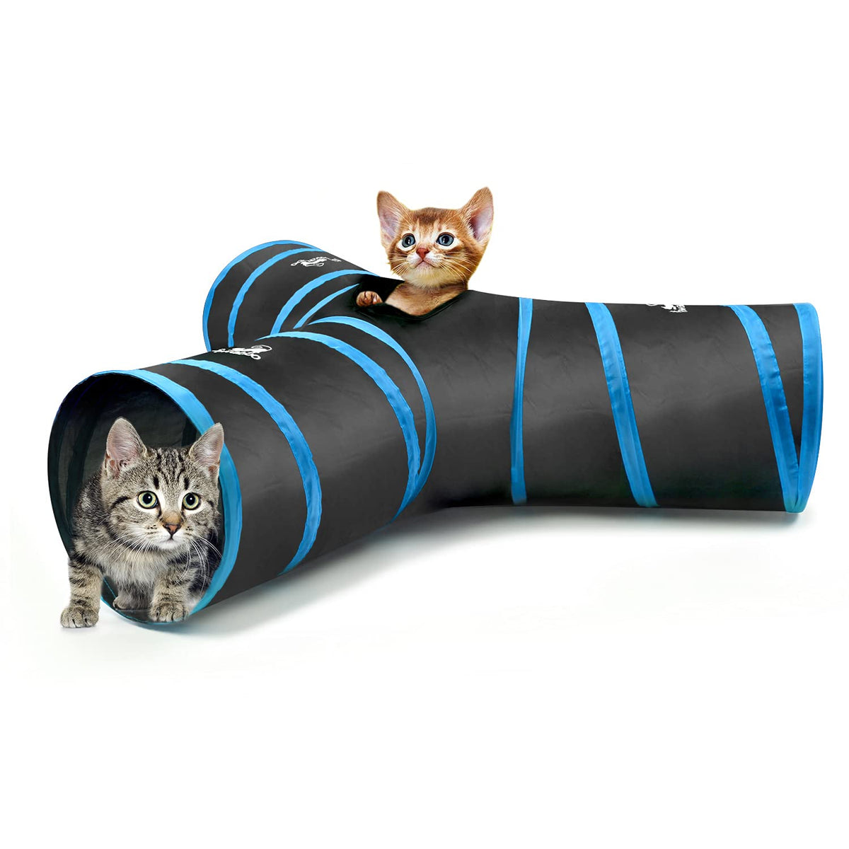 Pawaboo Cat Toys, Cat Tunnel Tube 3-Way Tunnels 25X53Cm Extensible Collapsible Cat Play Tent Interactive Toy Maze Cat House Bed With Balls And Bells For Cat Kitten Kitty Rabbit Small Animal, Blue