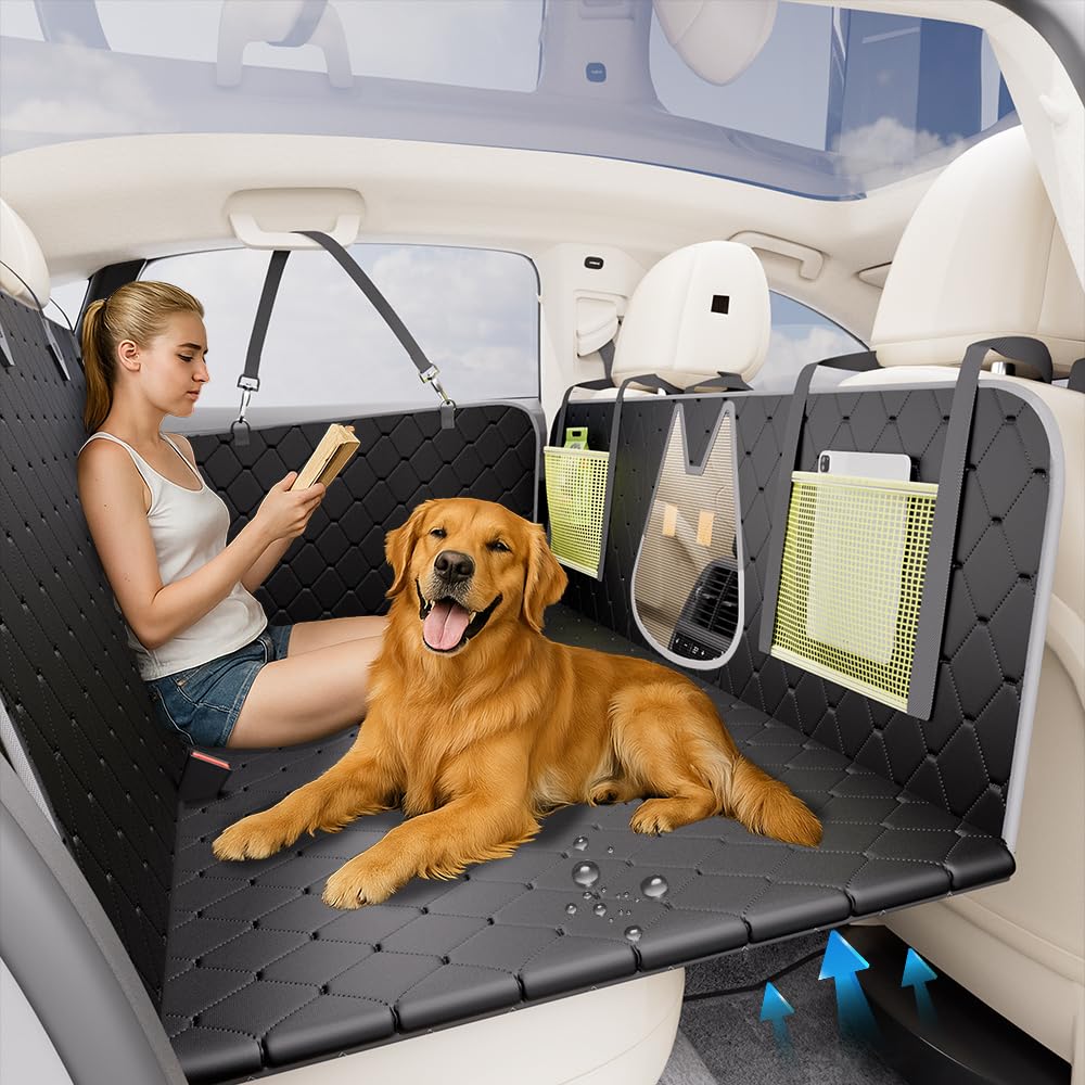 Toymommy 2025 Upgrade Large/Medium Dog Car Seat Cover - 600D Oxford Hard Bottom, Waterproof Scratch-Proof Bite-Resistant, Suppor