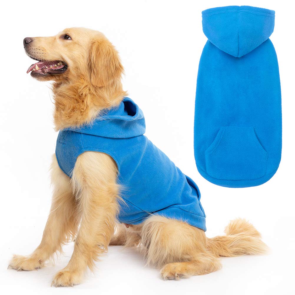 Expawlorer Pet Dog Clothes With Pocket, Polar Fleece Dog Hoodie Fall Cold Winter Sleeveless Sweater With Hat Warm Cozy Sweatshirt For Small To Large Dogs Boy And Girl (Blue, L)