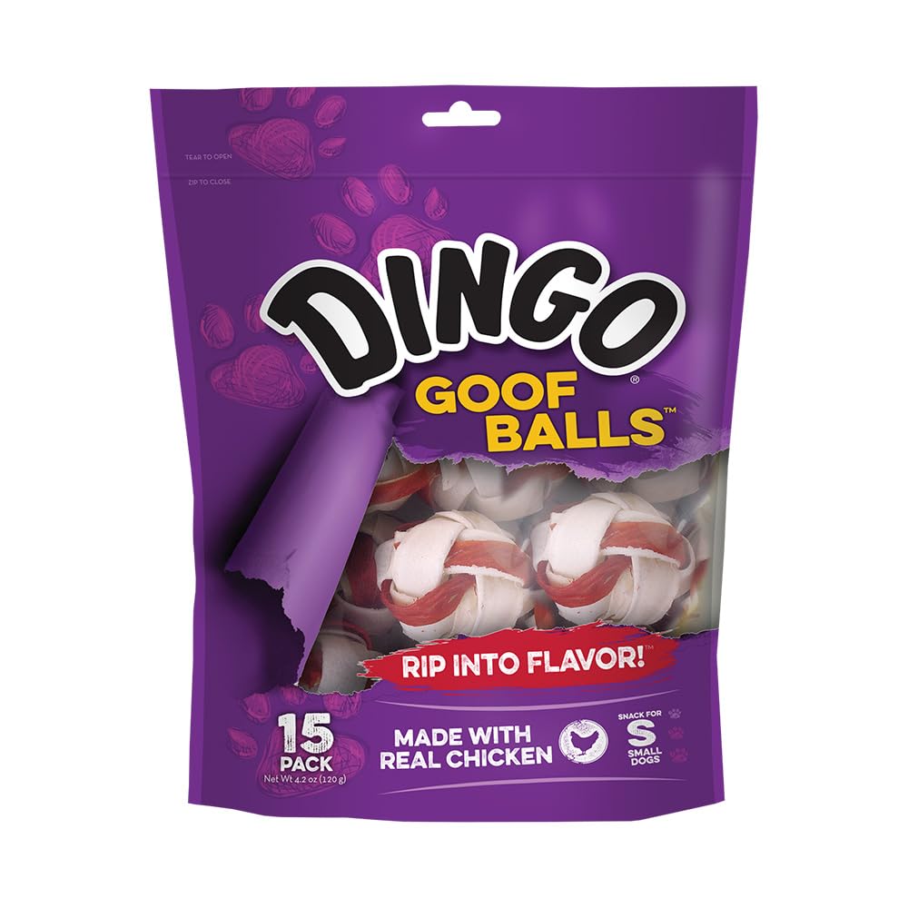 Dingo Goofballs For Dogs, Rawhide Chews Made With Real Chicken For Small Breeds 18-Count