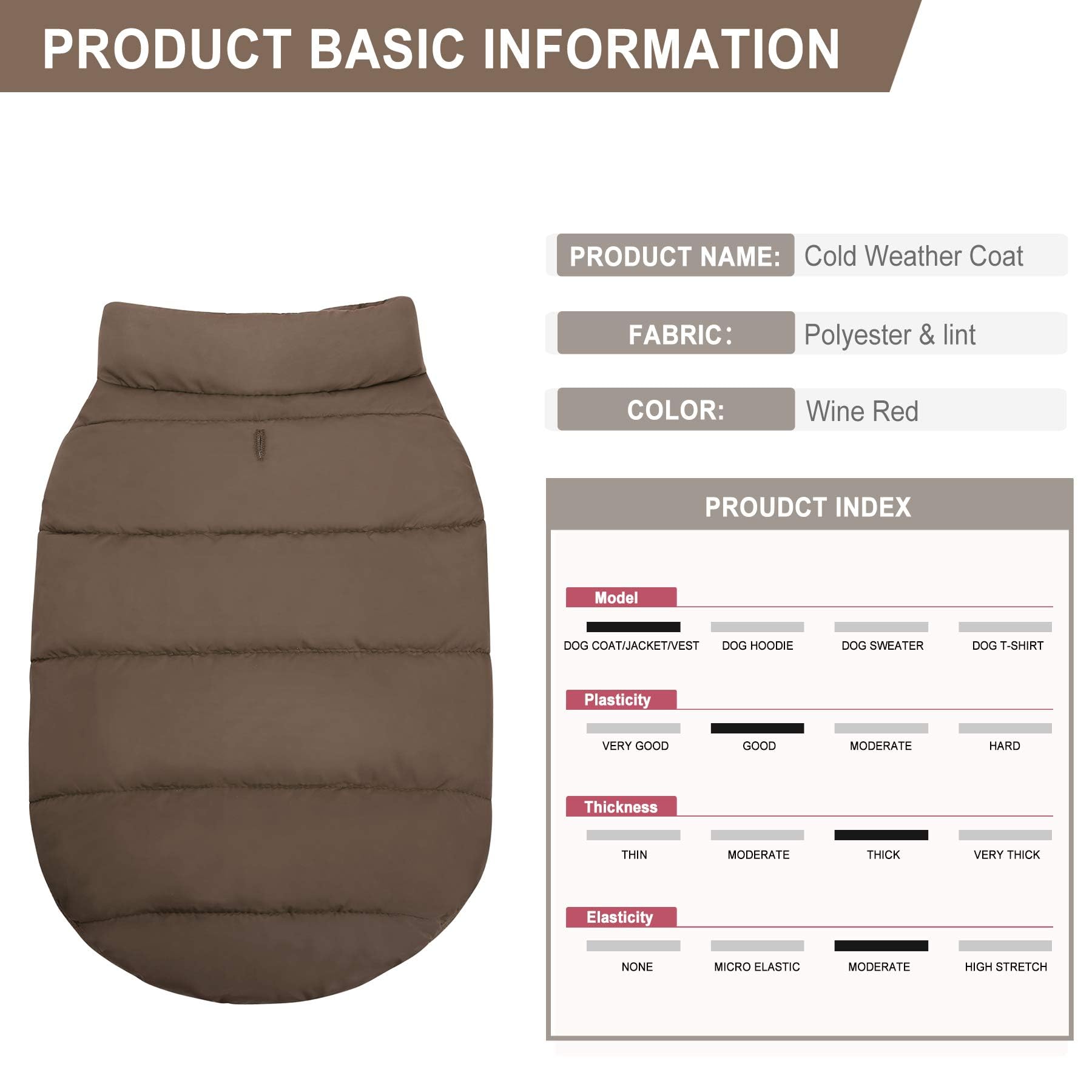 Asenuk Windproof Winter Coat - Waterproof Dog Jacket - Warm Dog Vest - Fleece Lined - Sizes S/M/L (L, Coffee)