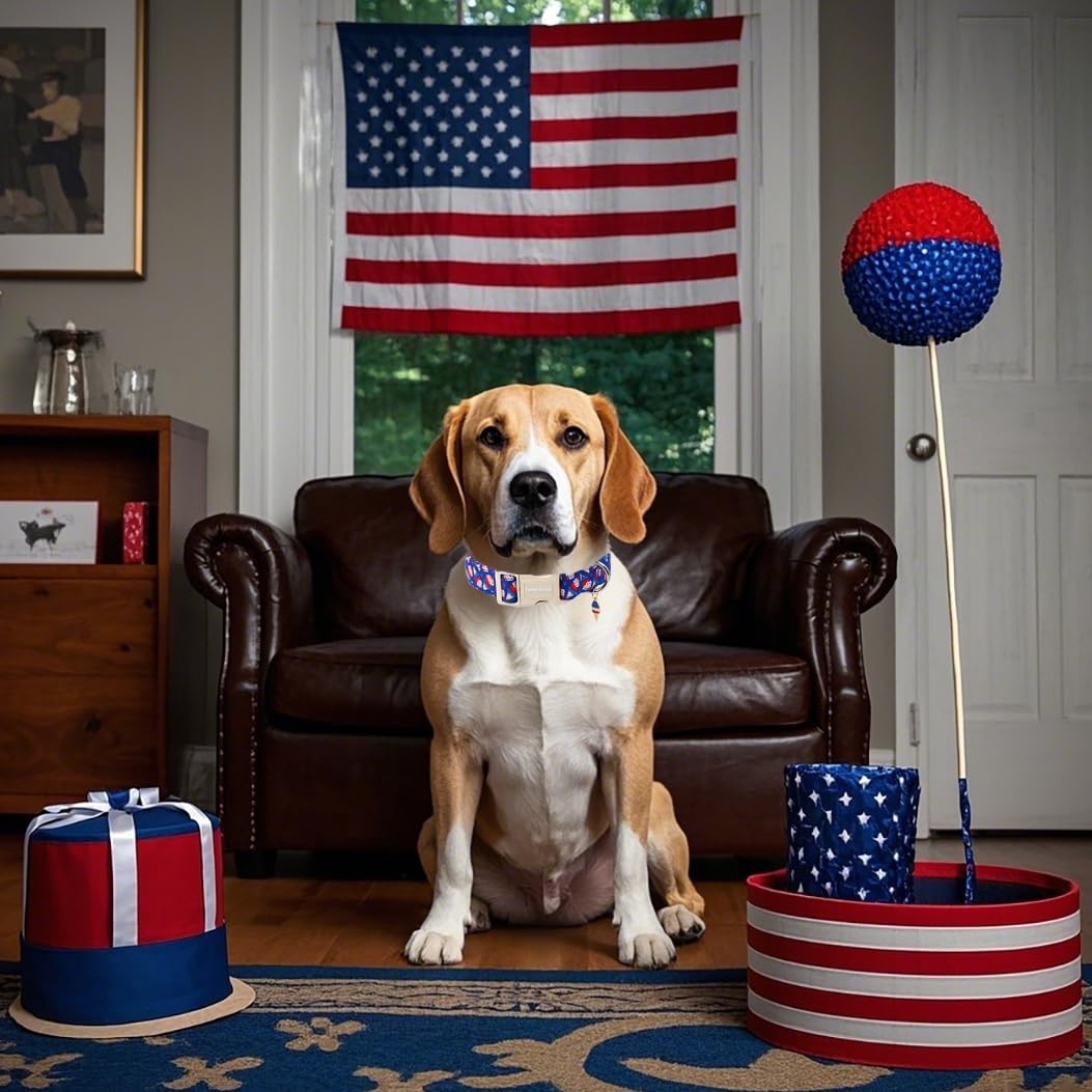 Lionet Paws 4Th Of July Dog Collar- Cute Blue Red Sundea Dog Collars With Plastic Buckle, Light Adjustable Dog Collars For Mediu