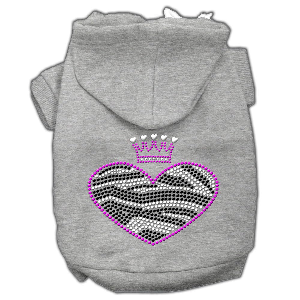 Mirage Pet Products 12&quot; Zebra Heart Rhinestone Hoodies, Medium, Grey